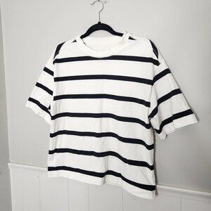 Everlane White and Black Striped Short-Sleeve Tee